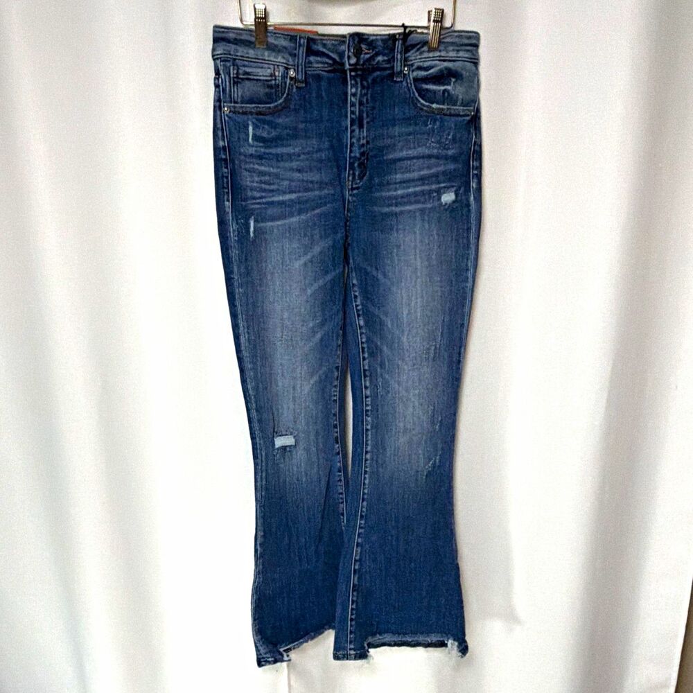 RISEN Los Angeles Womens Blue Vintage Wash Mid Rise Flared Stretch Jeans RDP1426